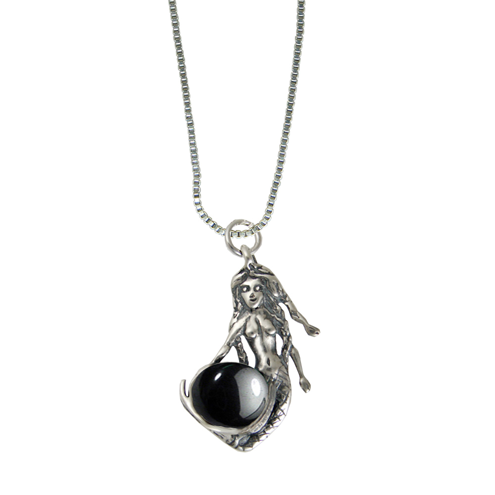 Sterling Silver Mermaid of the Seven Seas Pendant With Hematite